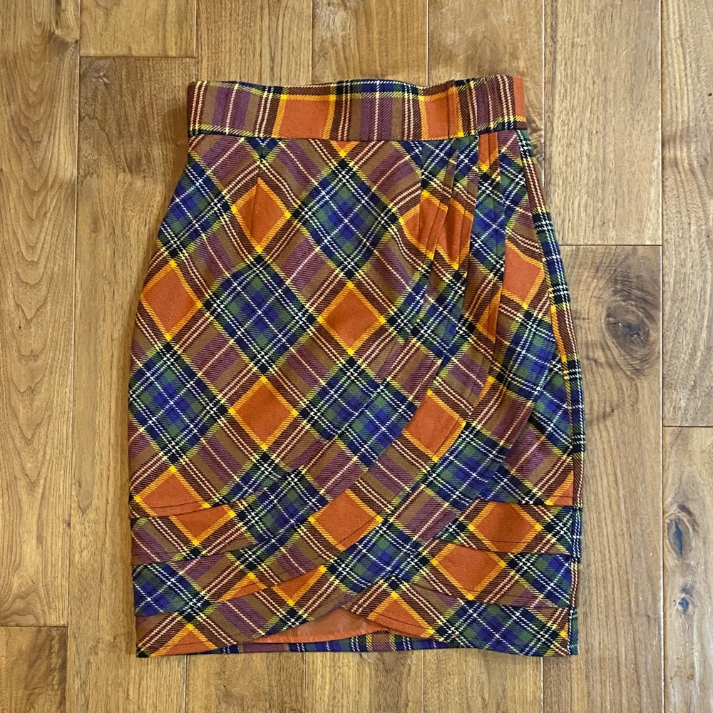 Anthropology Tracy ReesePlaid Orange and Blue Women's Skirt